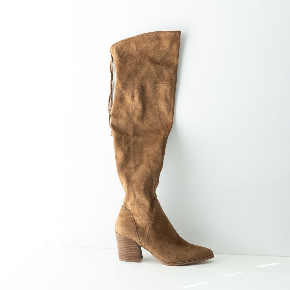 Marc Fisher Comara Womens Over the Knee Suede Block Heel Boots Size 8M Cognac